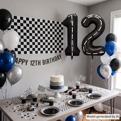 Black and White Stripes Number 12 Balloon 40 Inch, Foil Road Numeral | - Image 7