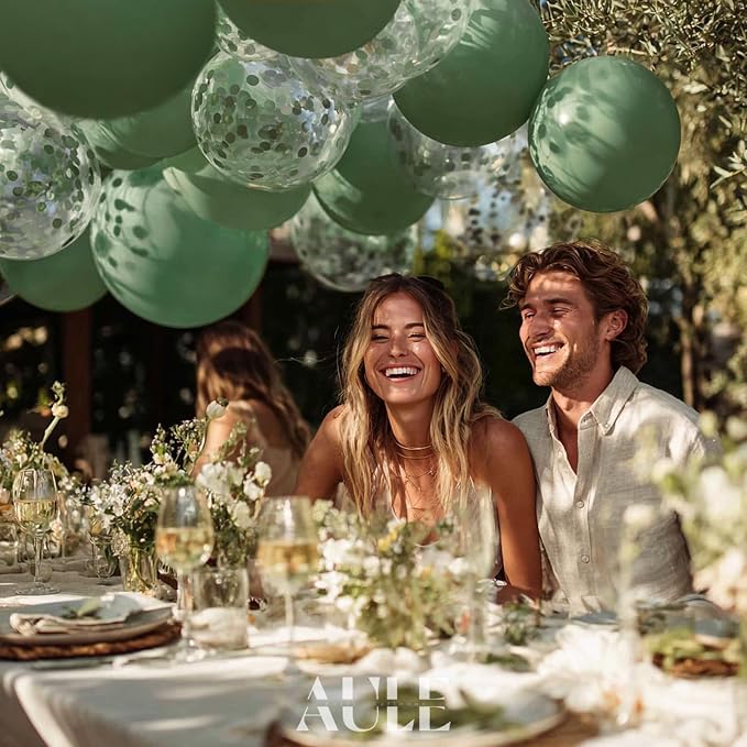 AULE 42Pcs Latex 12 Inch Sage Green Confetti Balloons Set | Sage Green Party - Image 2