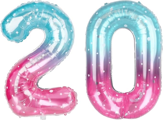 40 Inch Blue Pink Number 20 Balloon, Ombre Foil 20th Birthday Party Decor | by Unknown