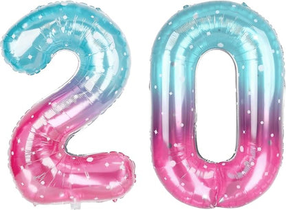 40 Inch Blue Pink Number 20 Balloon, Ombre Foil 20th Birthday Party Decor | by Unknown