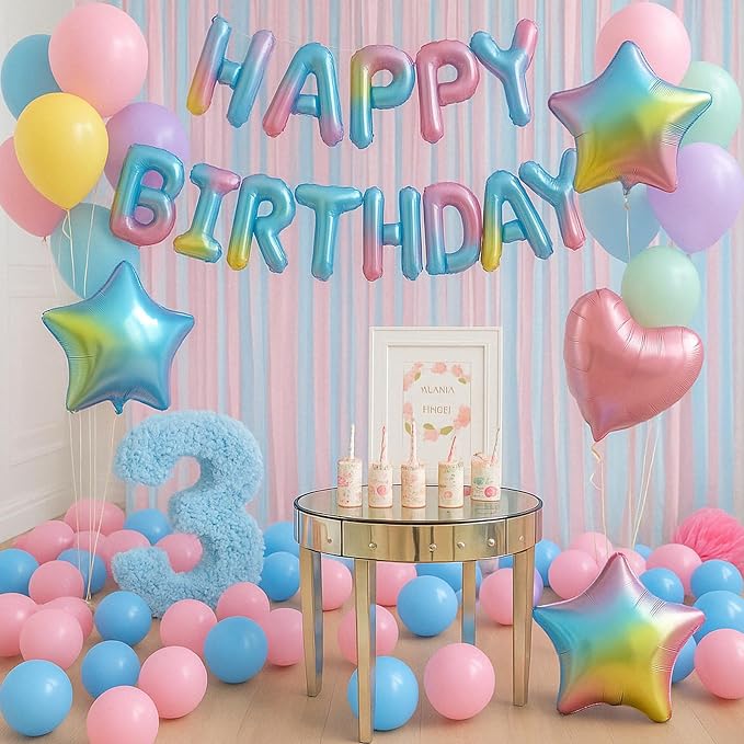 29PC Gradient Happy Birthday Balloon Banner, 16 Inch 3D Letter Banner Sign - Image 4