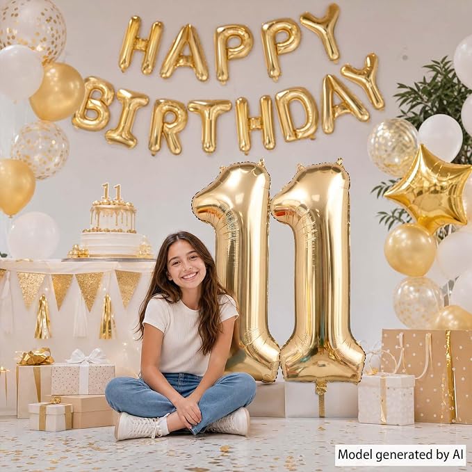 White Gold Number 11 Balloon 40 Inch, Champagne Foil Eleven Decoration | - Image 6