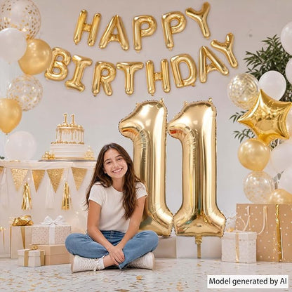 White Gold Number 11 Balloon 40 Inch, Champagne Foil Eleven Decoration | - Image 6