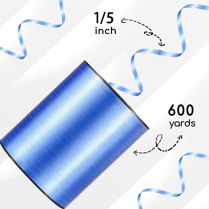 600 Yards Blue Crimped Texture Curling Ribbon 1/5'' Blue Balloon String - Image 2