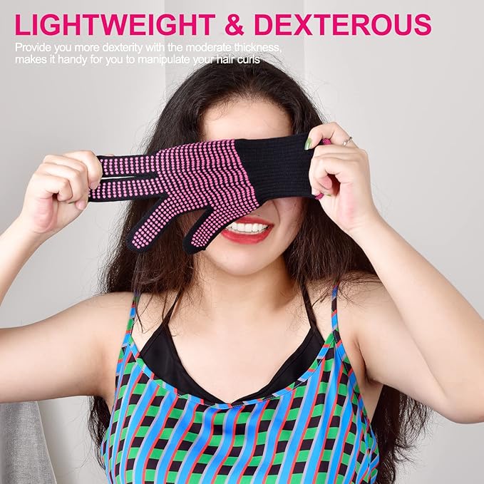 Sopito 2Pcs Heat Resistant Gloves with Silicone Bumps, Professional Heat Protection Gloves for Hair Styling, Mitts for Curling Iron Wand Flat Iron Sublimation, Rose Red