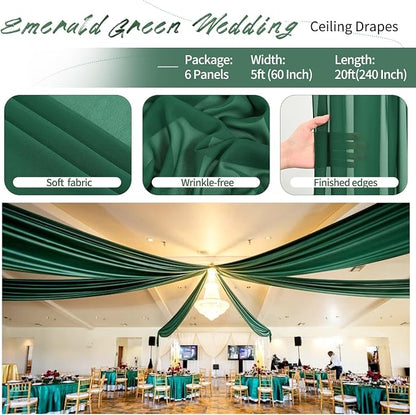6 Panels Emerald Green Ceiling Drapes - Image 4