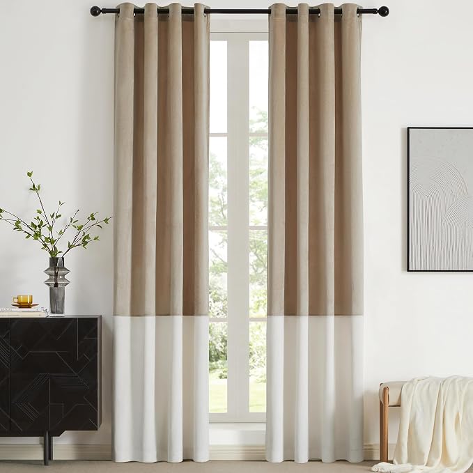 BULBUL Luxury Two Tone Velvet Curtains 120 inch- Cream Ivory Champagne | Modern by ModernShinyVelvetCurtains