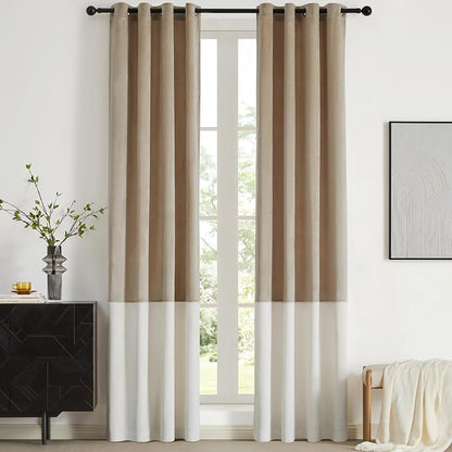 BULBUL Luxury Color Block Velvet Curtains 90 inch- Cream Ivory Champagne | by ModernShinyVelvetCurtains