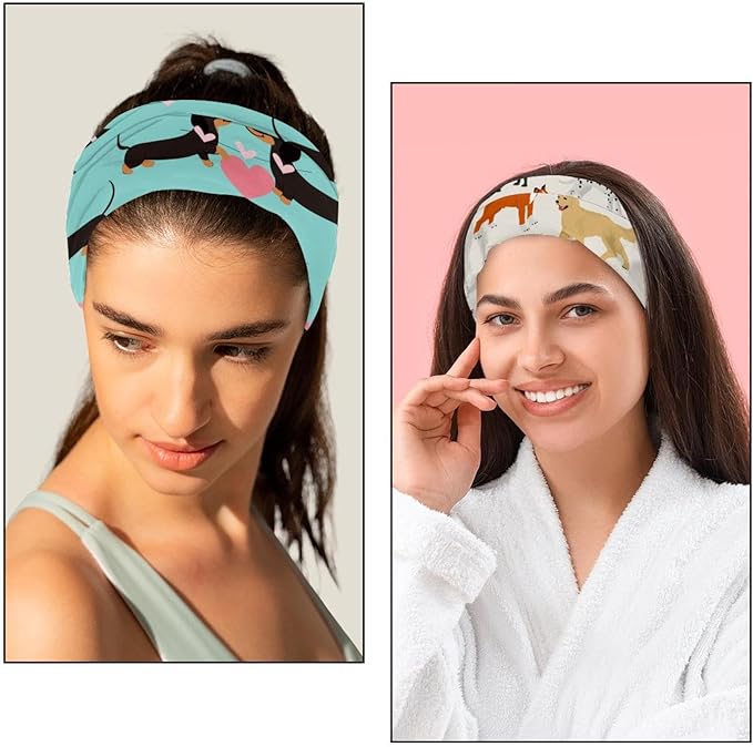 6 Pcs Stretchy Headbands for Women, Absorbed Sport Headband Soft Twist Knotted Headbands for Daily Life Yoga Workout, Dogs Collection Multi Animal