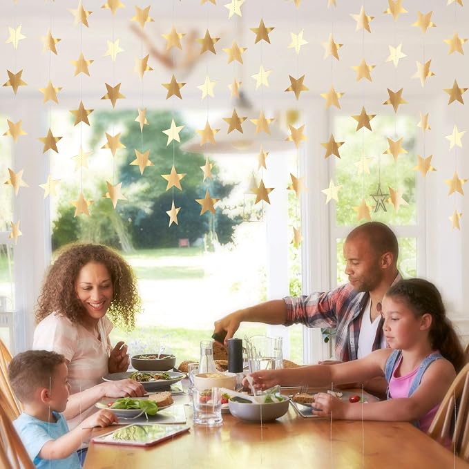 Patelai 130 ft Star Garland Banner Decor, Champagne Gold - Image 5