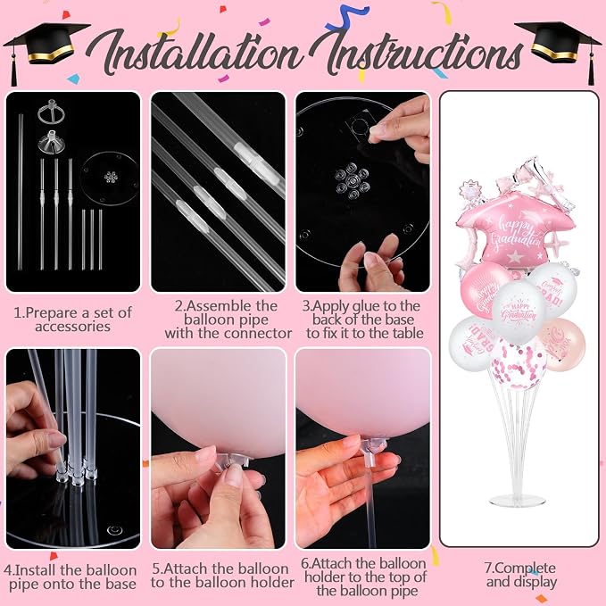 Jenaai Pink and Rose Gold 27 Pcs 2026 Graduation Balloon Centerpiece - Image 4