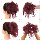 HMD Tousled Updo Messy Bun Hairpiece - Synthetic Hair Extensions with Elastic Rubber Band - Scrunchies and Ponytail Hairpieces for Women