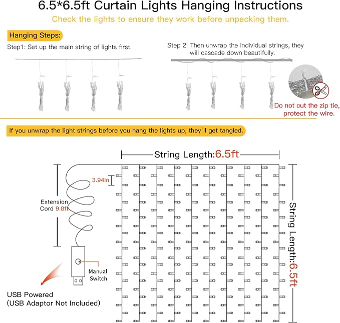 200 LED Curtain Lights Fairy Lights - Image 6