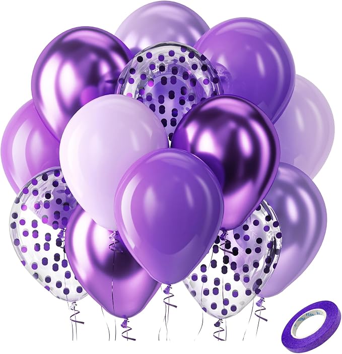 Bezente Purple Chrome Confetti Latex Balloons Kit 60pcs 12-in by Bezente