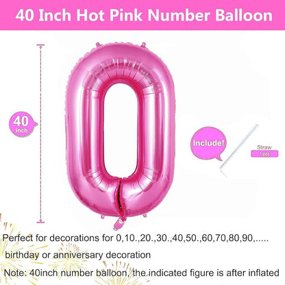 Pink Number Balloons, Large Hot pink Number 0 Balloon 40 Inch Pink 0 Balloon - Image 2