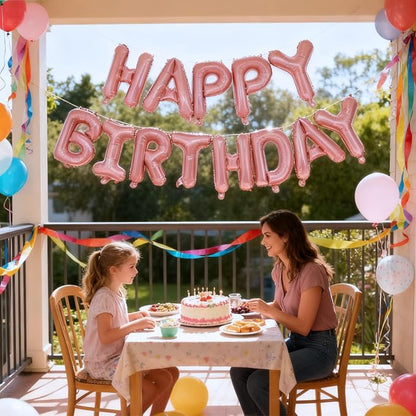 Pink Happy Birthday Balloon Banner Set -16 Inch Foil Letters Balloons, Reusable - Image 5