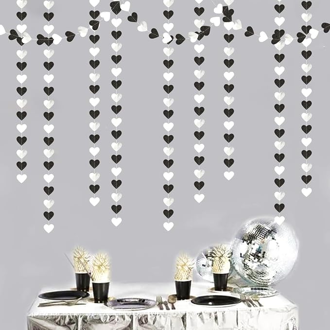 Black White-Silver Party-Decoration Heart Garland - 52ft 21st Men Birthday New - Image 7