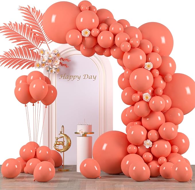 Voircoloria 130pcs Coral Red Balloons Garland Arch Kit, 18 12 10 5 Inch | by Voircoloria