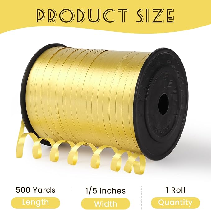 500 Yards Gold Curling Ribbon, 1/5 Inch Wide Balloons String Ribbons - Image 2