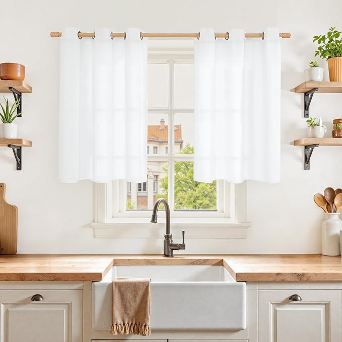 YoungsTex White Linen Curtains 36 Inch Length by YoungsTex