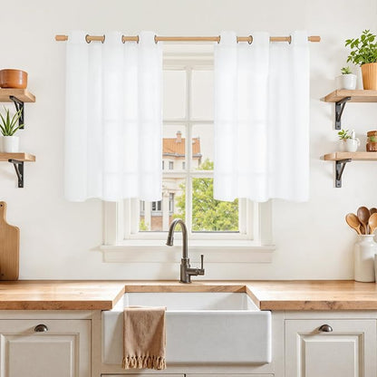 YoungsTex White Linen Curtains 36 Inch Length by YoungsTex