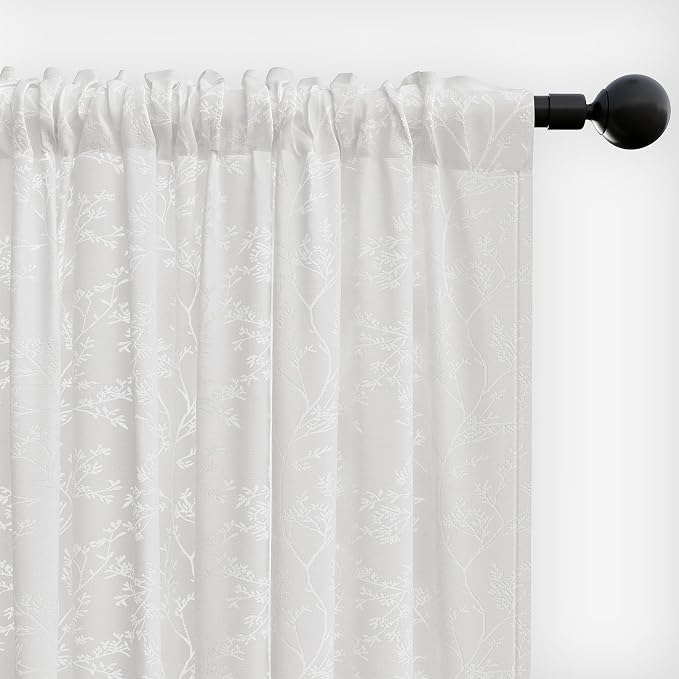 Anmao White Semi Sheer Light Filtering Curtains 102 Inches Long 2 Panels - Image 8
