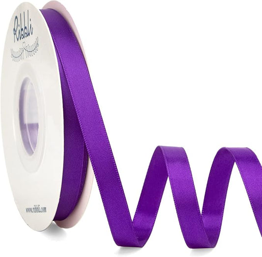 Ribbli Double Faced Purple Satin Ribbon, 3/8” x Continuous 25 Yards, Use by Ribbli