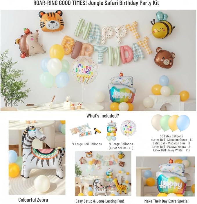 Animals Happy Birthday Foil Balloon Decorations Kit - Image 4
