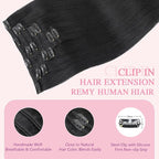PINKPEARL Clip in Hair Extensions Real Human Hair #1 Jet Black Human Hair Extensions Clip ins 14 inch Extensions Human Hair Clip 120g 7pcs Straight Thick Natural Human Hair(#1-14)