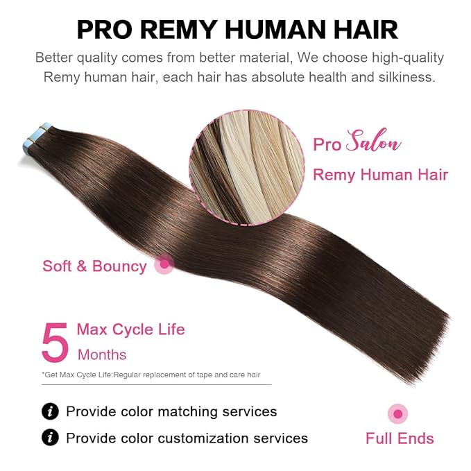 SUYYA Tape in Hair Extensions Human Hair 100% Real Human Hair 16 inches 20pcs 40g/pack Straight Seamless Skin Weft Tape in Human Hair Extensions(16 inches #2) 2# Darkest Brown