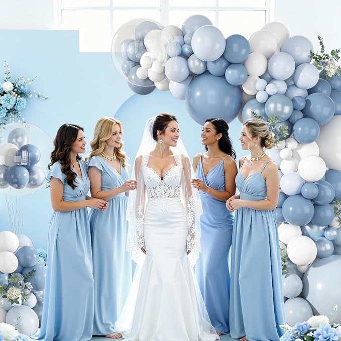 152Pcs Dusty Blue Balloons Arch Garland Kit Different Size | Light Blue and - Image 3