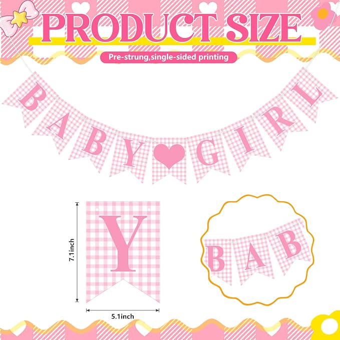 Hahafelt 1 Pcs Pink Gingham Baby Girl Banner - Image 3
