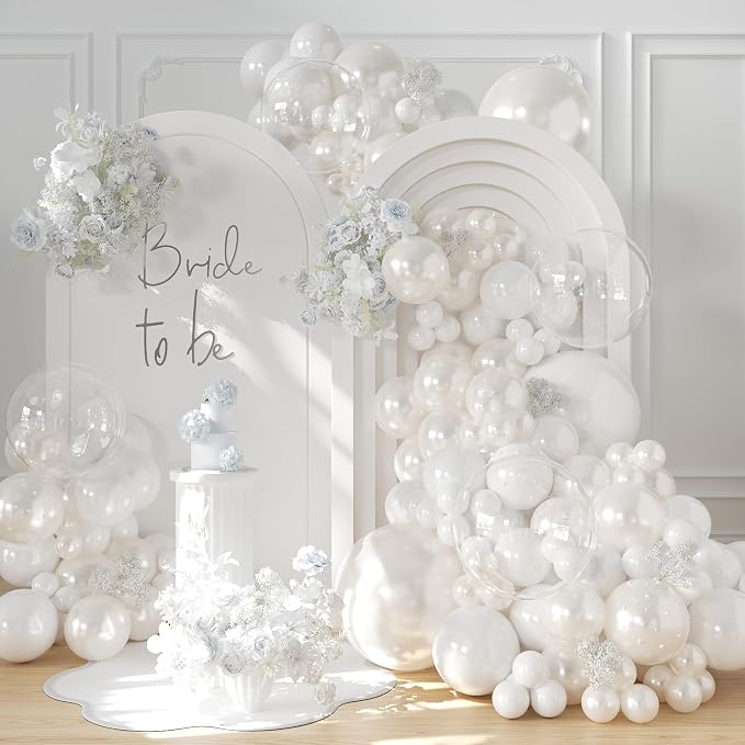 CROSSFINGERS Pearl White Balloon Arch Kit, Double Stuffed White Balloons | by CROSSFINGERS