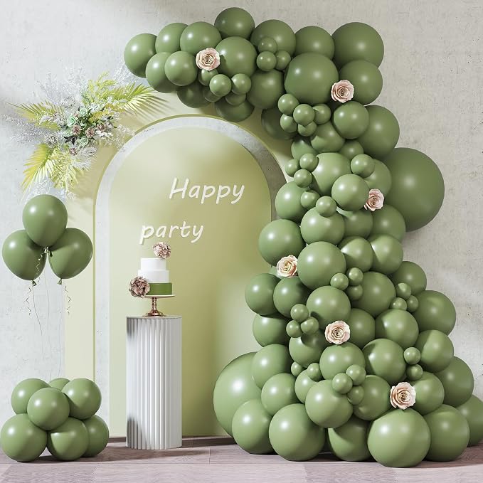 RUBFAC Sage Green Balloons 87pcs Different Sizes 18 12 10 5 Inches, Olive Green by RUBFAC