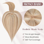 MY-LADY Human Hair Toppers for Women Real Human Hair with Bangs Thin 8.5 * 8.5CM Mono Base Clip in Remy Hairpieces Light Weight 12 Inch Golden Brown Mixed Bleach Blonde