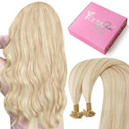 YoungSee K Tip Hair Extensions Highlight 14 Inch K Tips Hair Extensions Human Hair Ash Blonde Highlight Platinum Blonde Remy Keratin Tip Hair Extensions for Women Invisible 50g #18/613