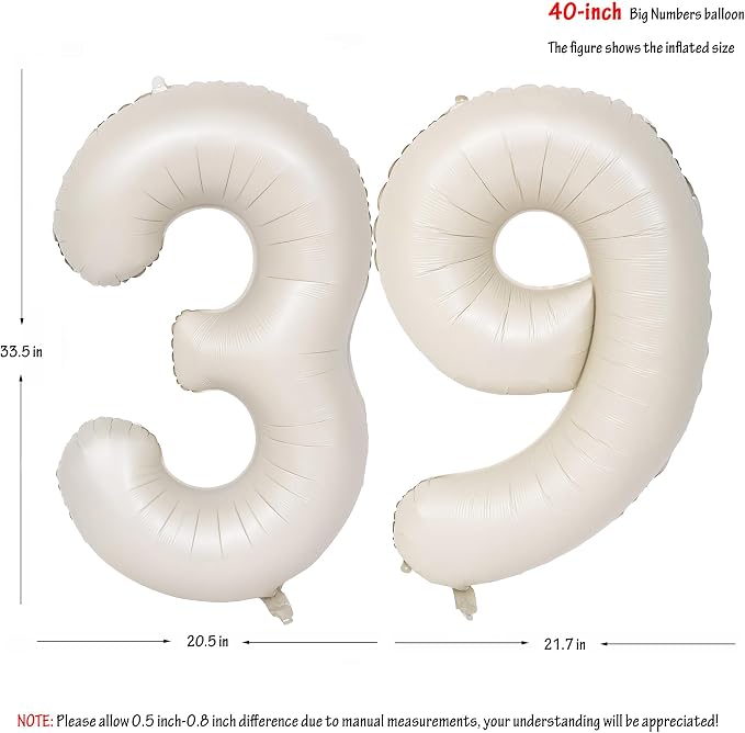 40 In Cream white Number Balloons Helium Foil Mylar Balloon Digital 39 | - Image 2