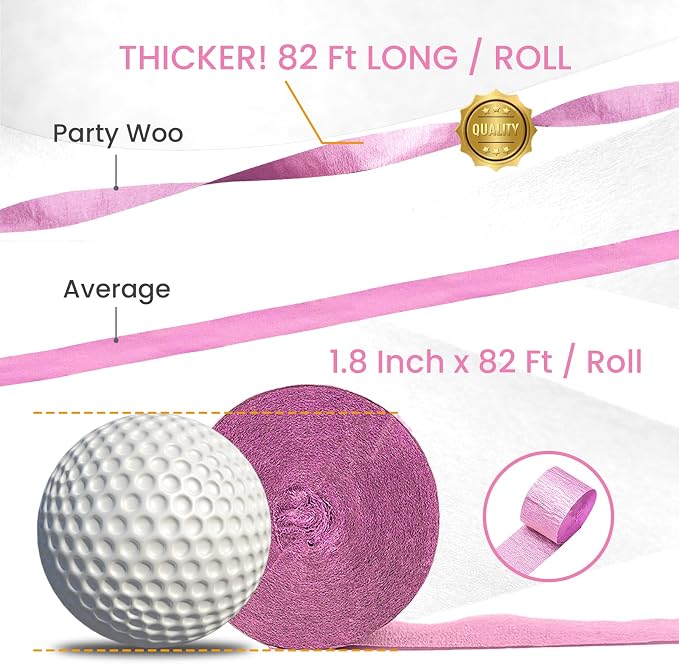 PartyWoo Pink Peach Light Hot Dark White Crepe Paper Streamers 6pcs 492 FT | - Image 3