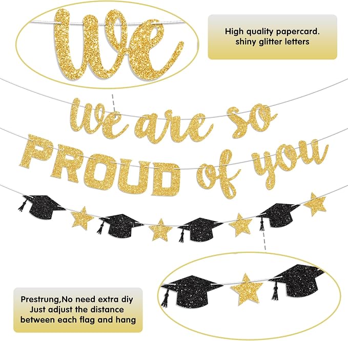 We Are So Proud of You Banner Prestrung Gold Graduation Banner Graduation - Image 3
