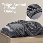 SiinvdaBZX Dark Grey Satin Pillowcase Standard/Queen Size Set of 2, Silky Travel Elastic Band Satin Pillow Case for Hair and Skin, Soft Portable & Fit for Various Pillow