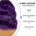 Dark Purple Short Bob Wigs with Bangs for Women Loose Wavy Wig Curly Wavy Shoulder Length Bob Synthetic Cosplay Wig for Girl Colorful Costume Wigs