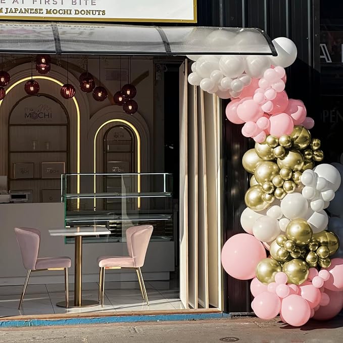 Pink White Gold Balloon Garland Arch Kit - Image 6