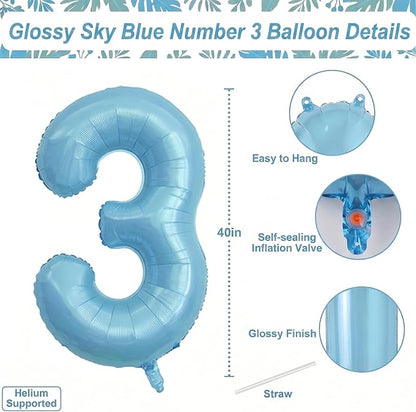 Pearlescent Blue Number 3 Balloon 40 Inch, PastelFoil - Image 4
