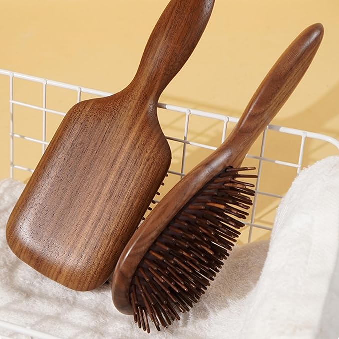 Lindale Walnut Wooden Hair Brush for Hair Growth with Natural Walnut Bristles Detangler Paddle Hairbrush for Massaging Scalp for Women Men, Reduces Static for Curly Hair with Ergonomic Handle Square