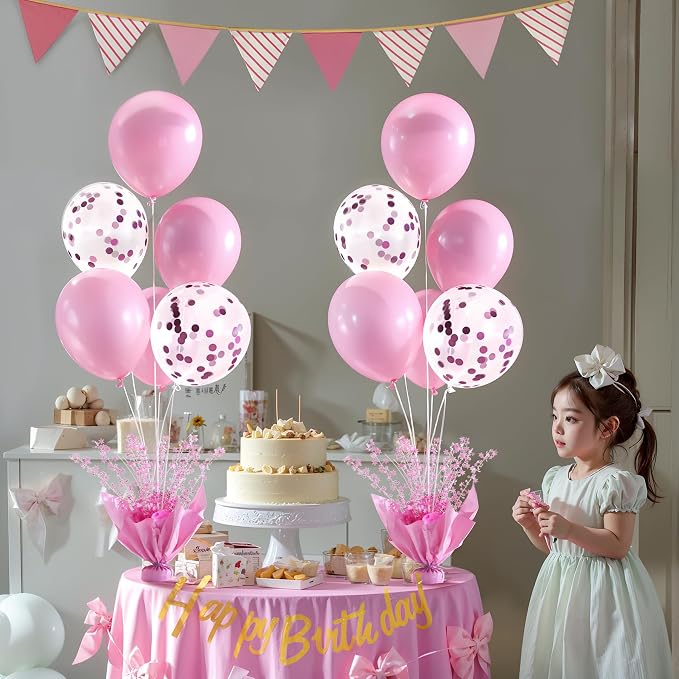 6 Set Pink Table Balloons Foil Spray Centerpiece - Image 3