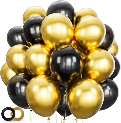 100pcs Black and Gold Balloons 12 Inch Metallic Gold and Black latex Party by ASIYUHY