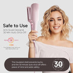 Crimper Waver Tool LENA S17S for Short to Medium Hair, Compact Styler with Titanium Barrel, Fast Heating, Adjustable Temperature, Anti-Scald Design, Auto Shut-Off, Negative Ions, Pink