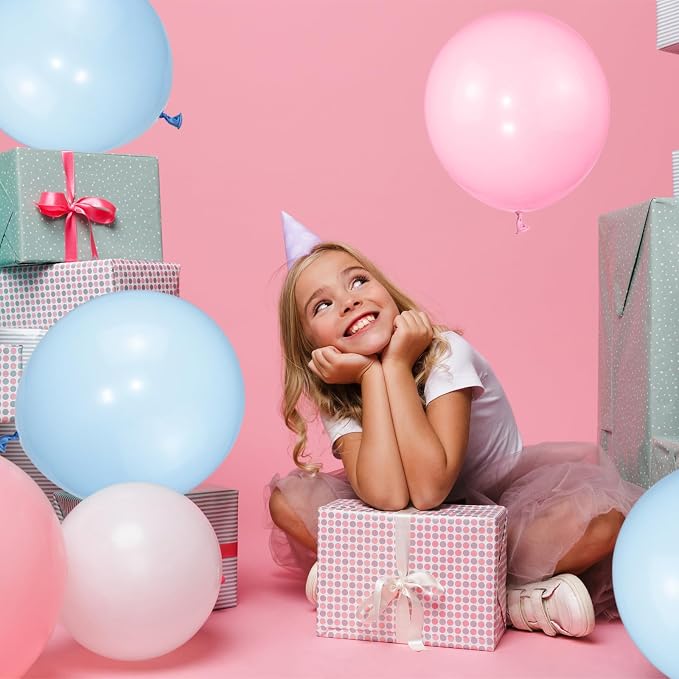 Pink and Blue Balloons 100 Pack 12 inch Pastel Pink Blue White Latex Party - Image 8