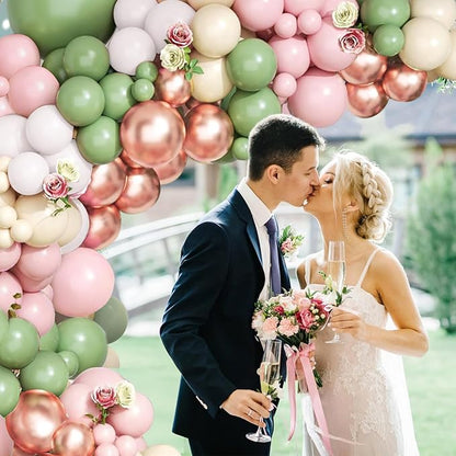 Sage Green Pink Balloon Arch Kit, Sand White, Rose Gold, Different Size | Latex - Image 4