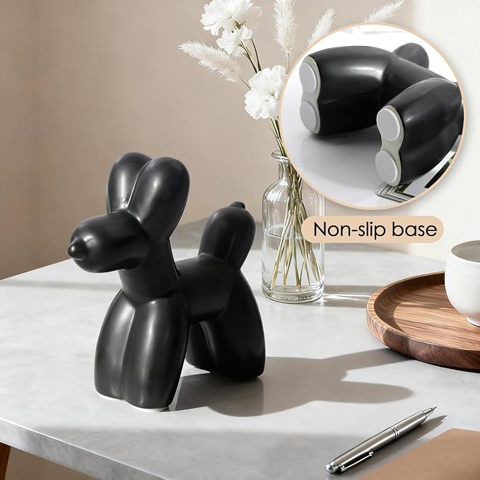 Notakia Cute Ceramics Black Balloon Dog Statue Crafts Living Room Desktop - Image 8